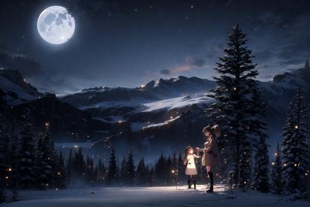 00850-3989074872-masterpiece, best quality, 2girls, brown eyes, night, mountains, stars, twin ponytails, boots, gloves, sweater, tree, snow, moon.png